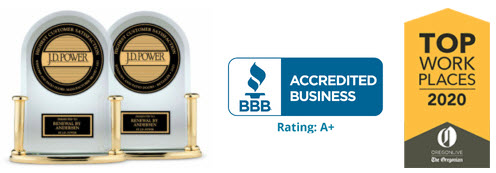 Replacement windows JD Power award, BBB A+, and the Top Work Place award